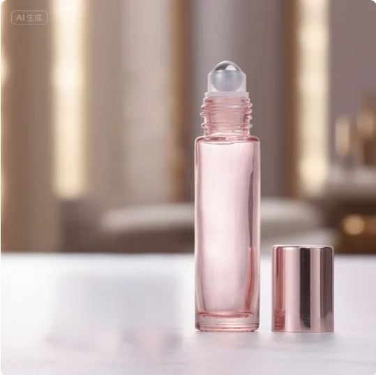 Empty Jar Glass Perfume Bottle 1PCS 5/10ml Pink Roller Bottle Essential Oil Lip Gloss Glass Roll On Bottle Refillable Tube