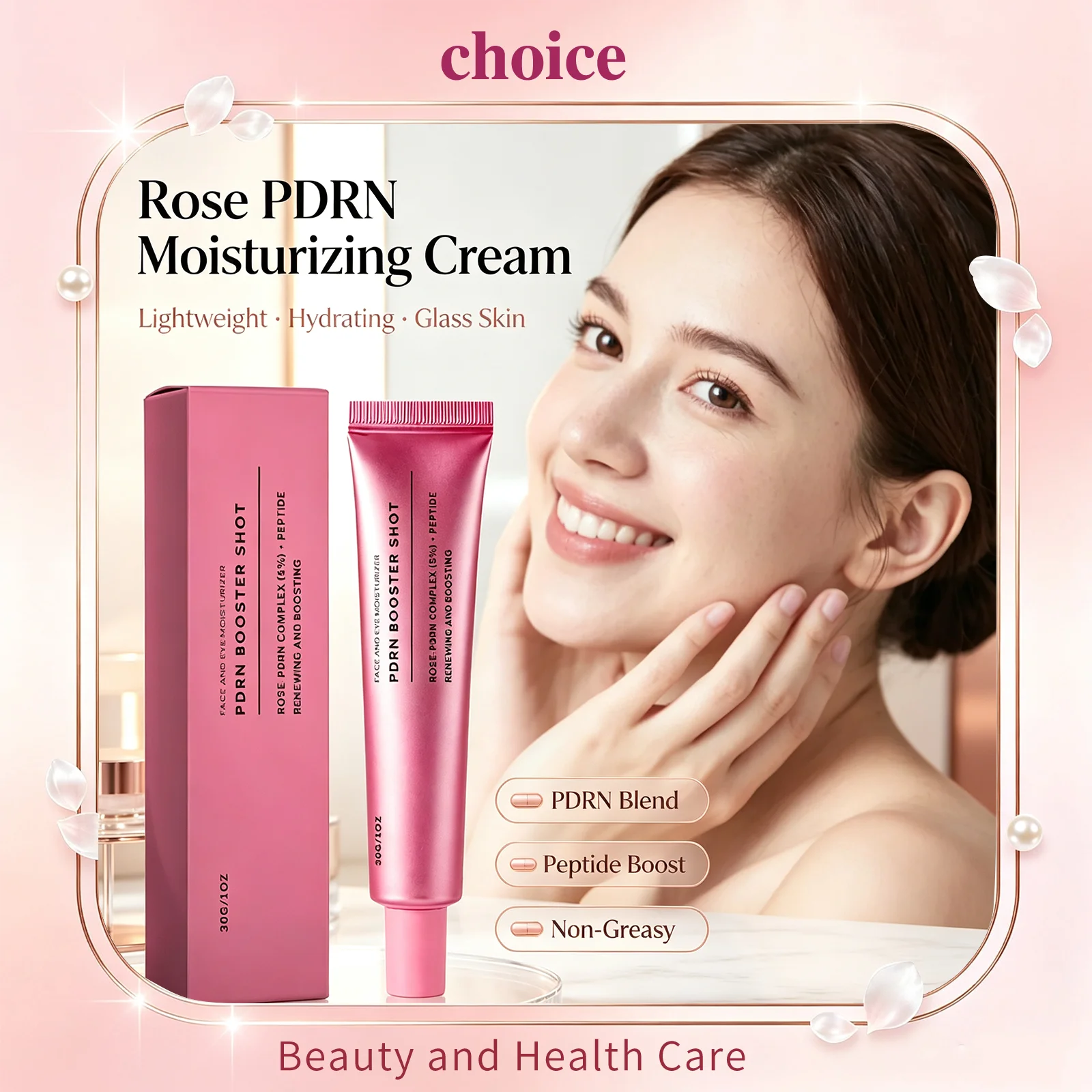 Rose PDRN Lightweight Non-Greasy Hydrating Face Cream Nourish Face Eye Area Glass Skin Booster Brightening Firm Complexion Cream