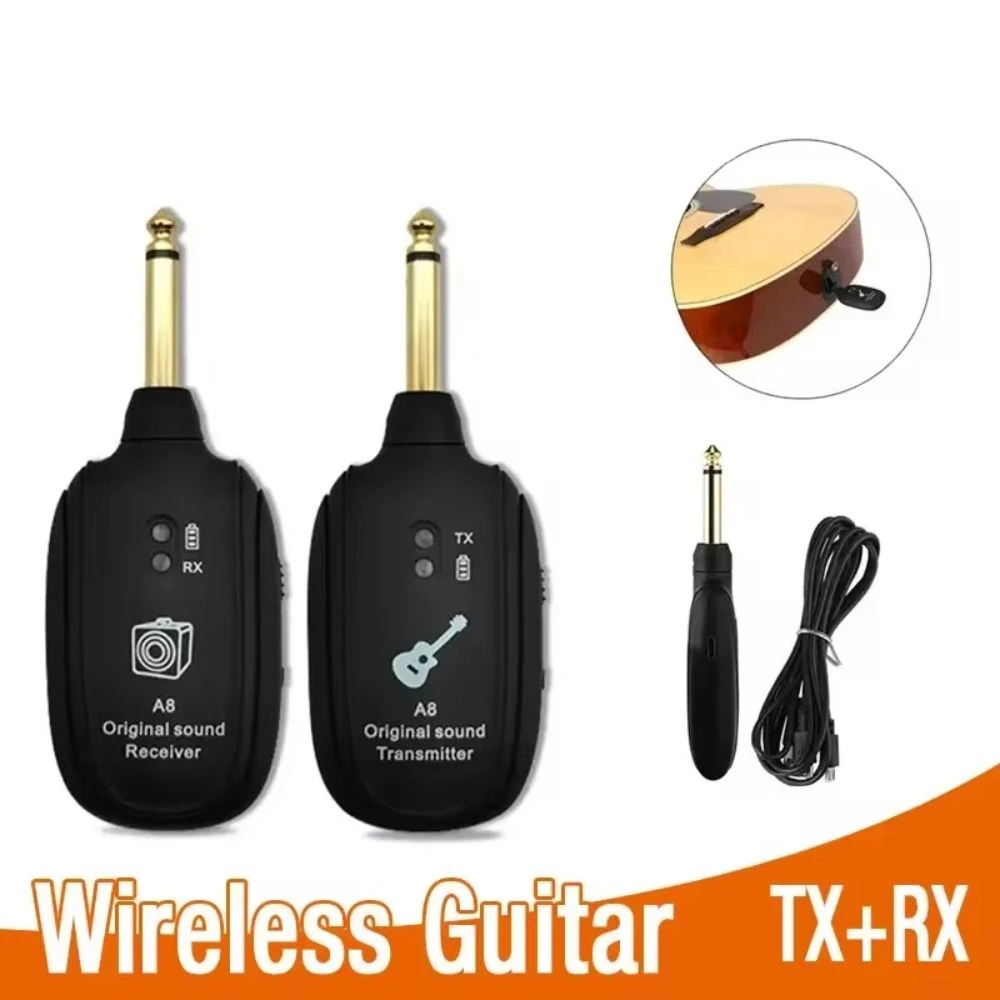 1 Set UHF Guitar Transmitter&Receiver 20Hz-20kHz A8 Wireless Guitar Receiver Rechargeable Musical Wireless Guitar Adapter