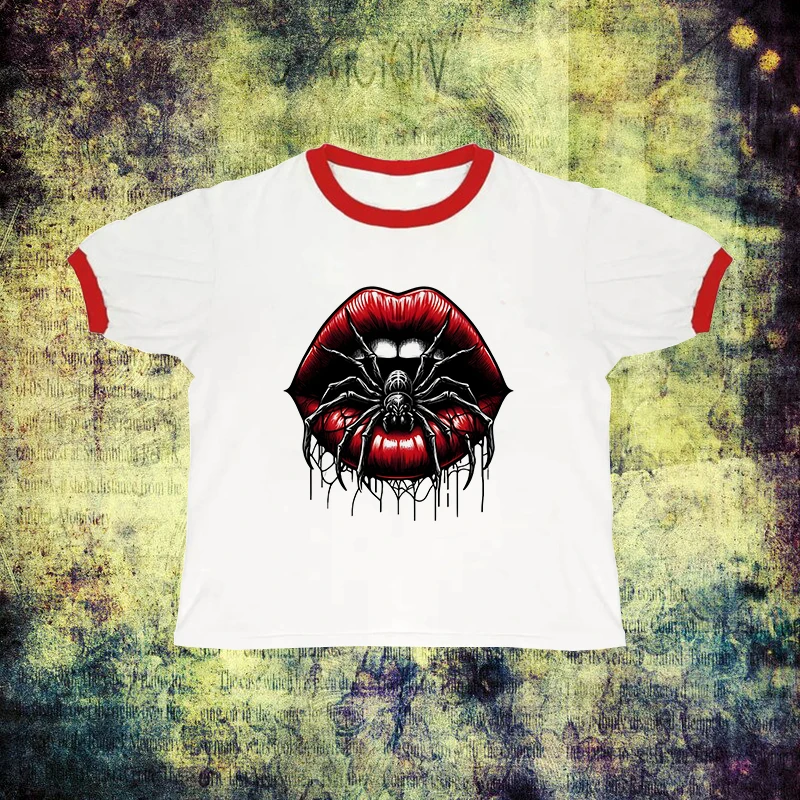 

Y2K Vintage Harajuku Aesthetics Baby Tee Creative Spider Pattern Printing T-Shirt Fashion Short Sleeve Versatile Summer Crop Top