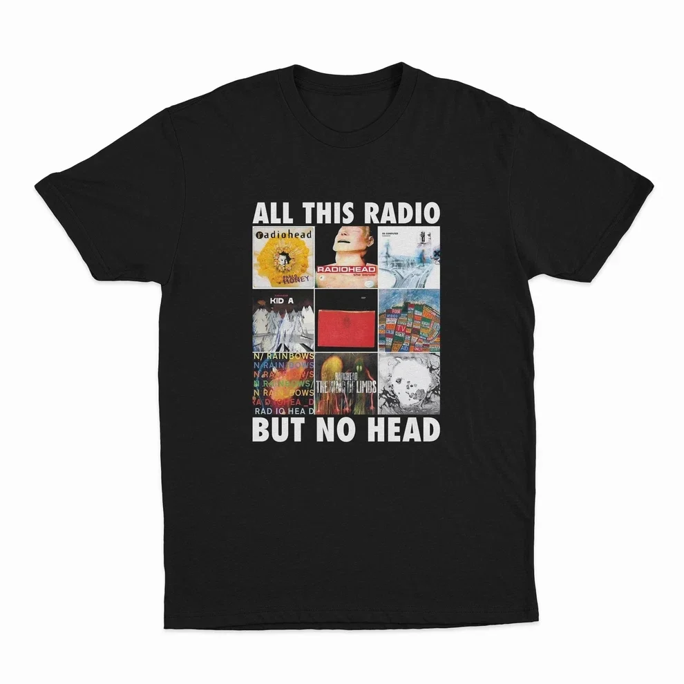 Women  Street Sports Short Sleeve  Street Hip Hop Top All This Radio But No Head T-Shirt Funny Radiohead Rock Band
