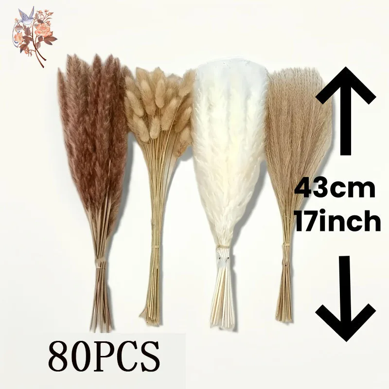 80pcs Artificial Flowers Home Decor Dried Pampas Grass DIY Flower Arrangement Wedding Bouquet Centerpiece Party Vase Ornament - Image 3
