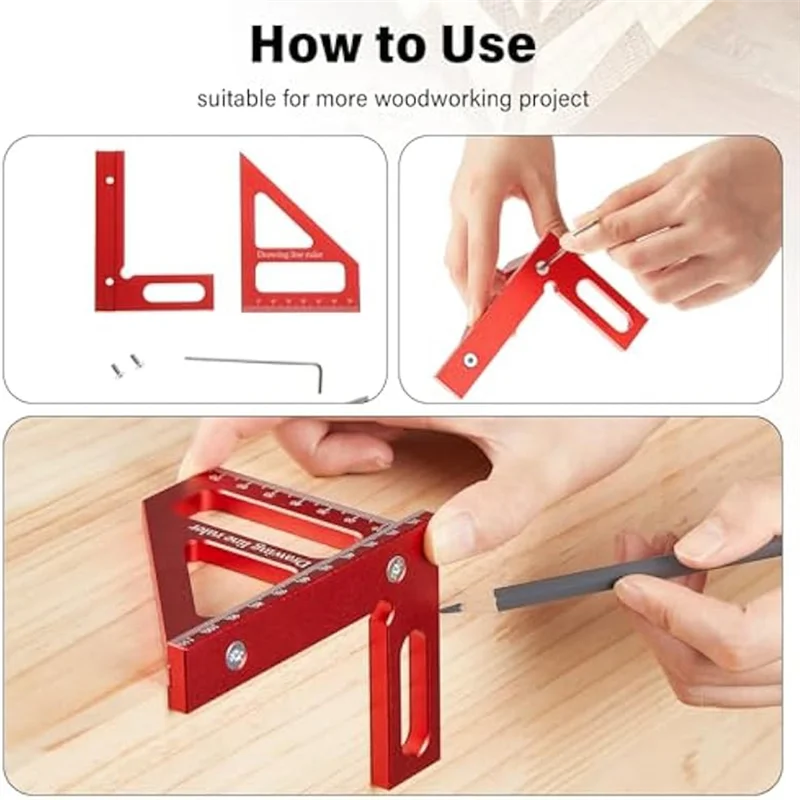 

4 шт. плотницкая линейка 3D многоугольная измерительная линейка 45/90 градусов алюминиевый сплав деревообрабатывающий квадратный транспортир