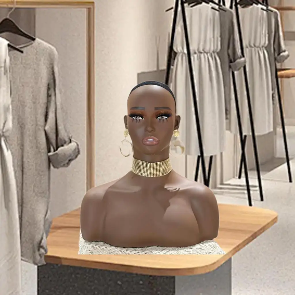 Cabeza de maniquí femenino, modelo de Peluca de medio cuerpo con soporte de maquillaje, modelo de exhibición de peluca, cabeza de maniquí para collar de joyería