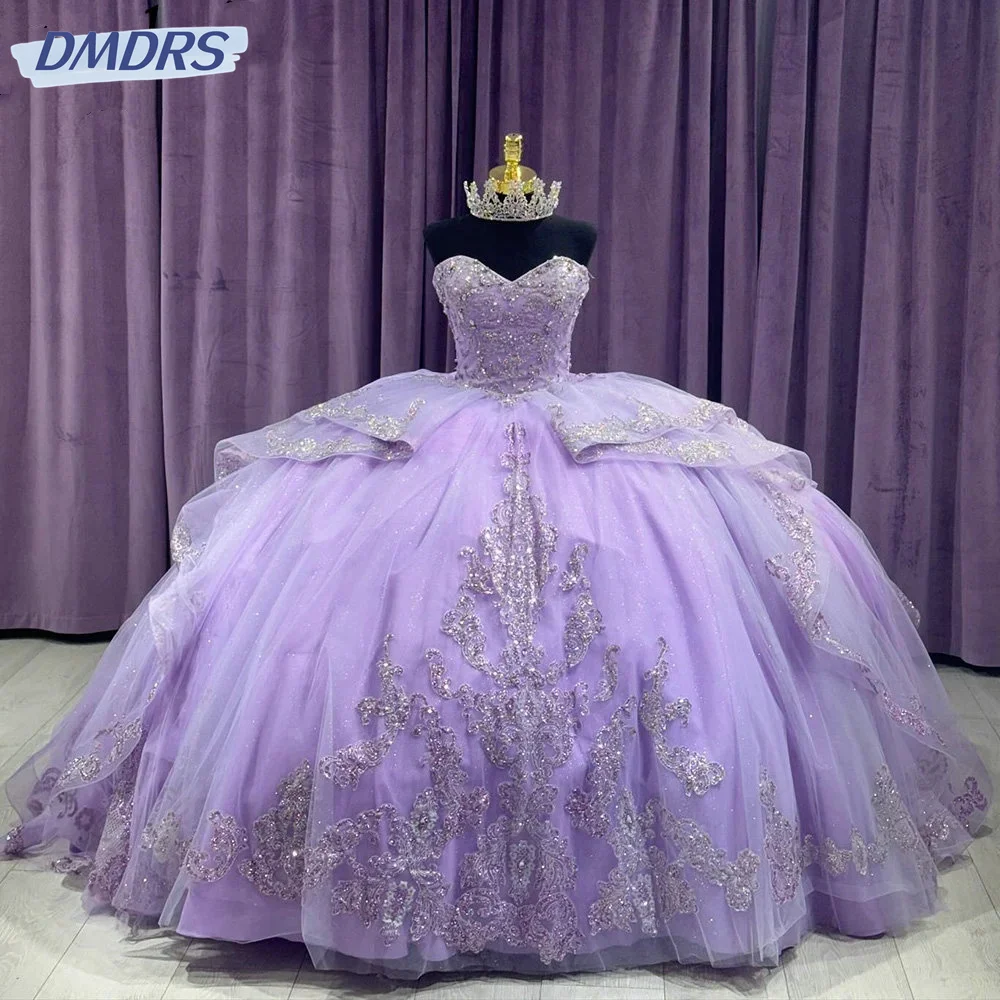 Charmoso vestido de baile de princesa sem alças elegante vestido quinceanera clássico laço de lantejoulas com capa doce 16 vestido de