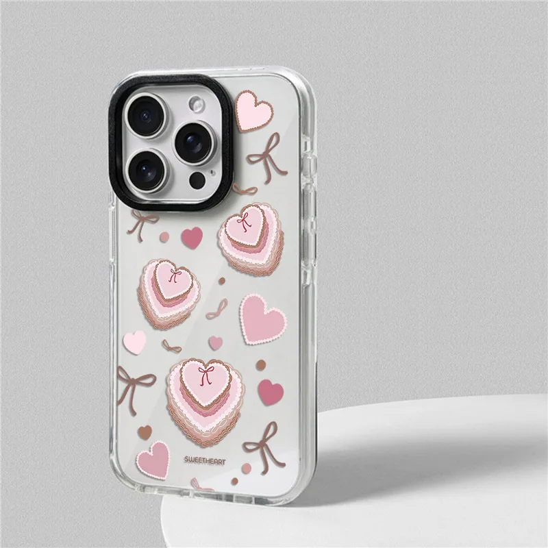 Loving Heart Bowknot Cake Phone Case For iphone 17 16 15 14 13 12 11 Pro Max Plus Air Soft TPU Shockproof Back Cover