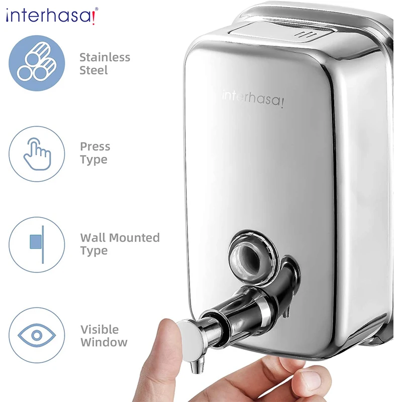 

interhasa! Soap Dispenser Wall Mount 304 Stainless Steel Hand Soap Dispenser Commercial Liquid Soap Dispenser for Bathroom