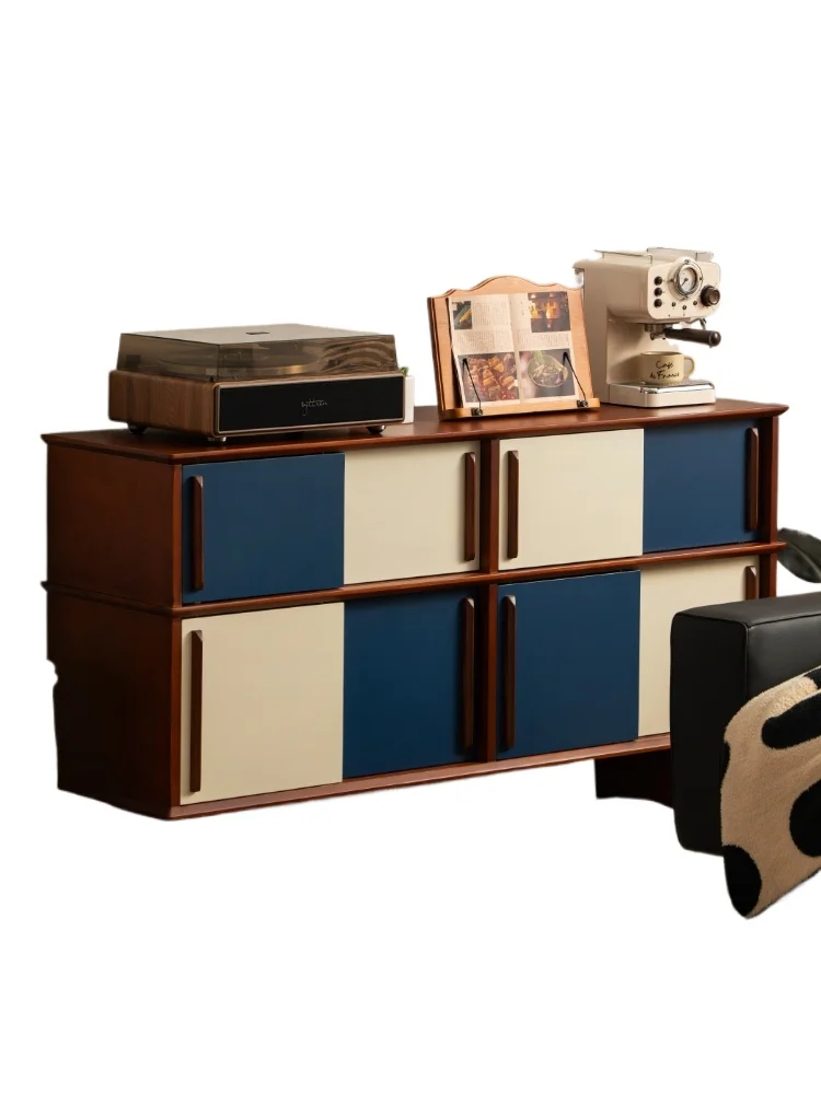 

Medieval solid wood dining side cabinet, living room against the wall, locker, Nordic small apartment, retro style storage