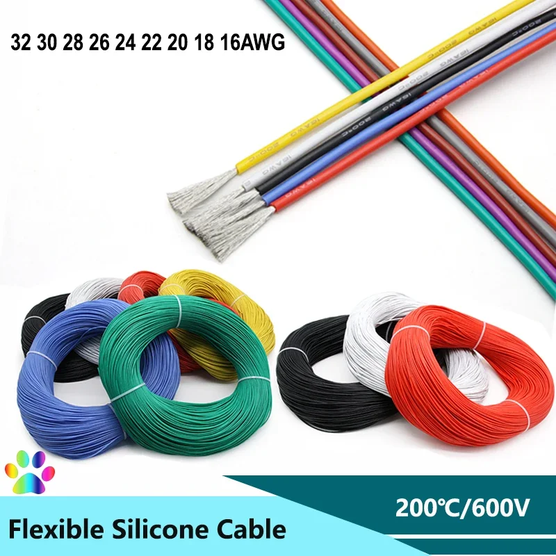 1M/5M Heat-resistant Silicone Cable 30 28 26 24 22 20 18 16 15 14 12 10 8AWG Ultra Soft High Temperature Flexible Copper Wire