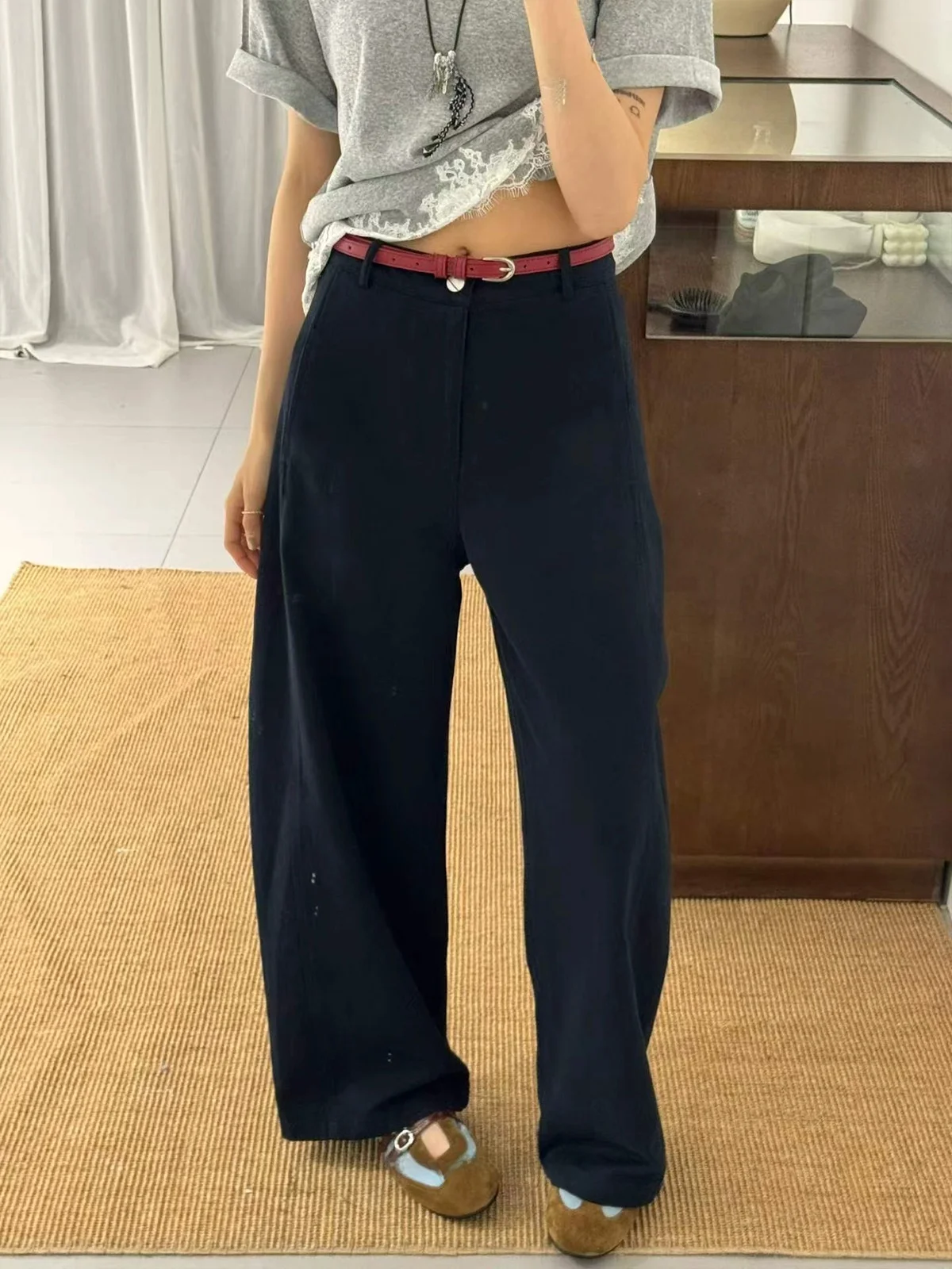 

High Waist Loose Fit Casual Korean Style Straight Leg Jeans Spring Commute Slimming Pants Women's Cotton Denim Trousers