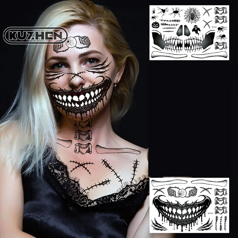 1 Piece Halloween Fun Disposable Facial Tattoo Sticker Creative Non Toxic Temporary Makeup Sticker