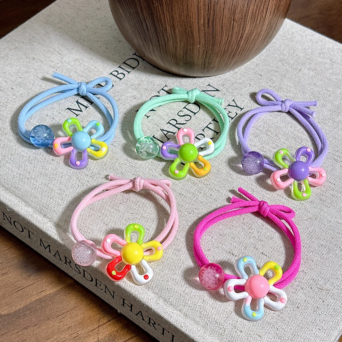 

Cute colourful flowers leather band hair tie does not hurt hair little girl headband 2025 new high elasticity hair band