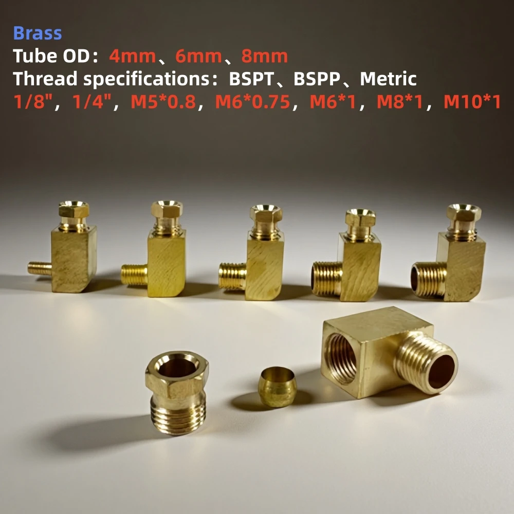 CNC Machine Tool Lubrication Brass Tube Compression Fitting 4 6 8mm OD Pipe Connector Adapter 1/8 1/4 M5 M6 M8 M10