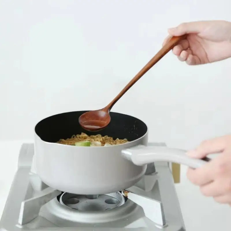 Heat Resistant Long Handle Wooden Soup Spoon Natural Food Grade Round Scoop for Porridge Dessert Tea Restaurant