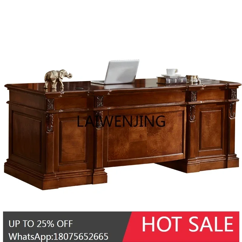 LYY European-style villa high-end study computer desk writing desk solid wood retro boss desk