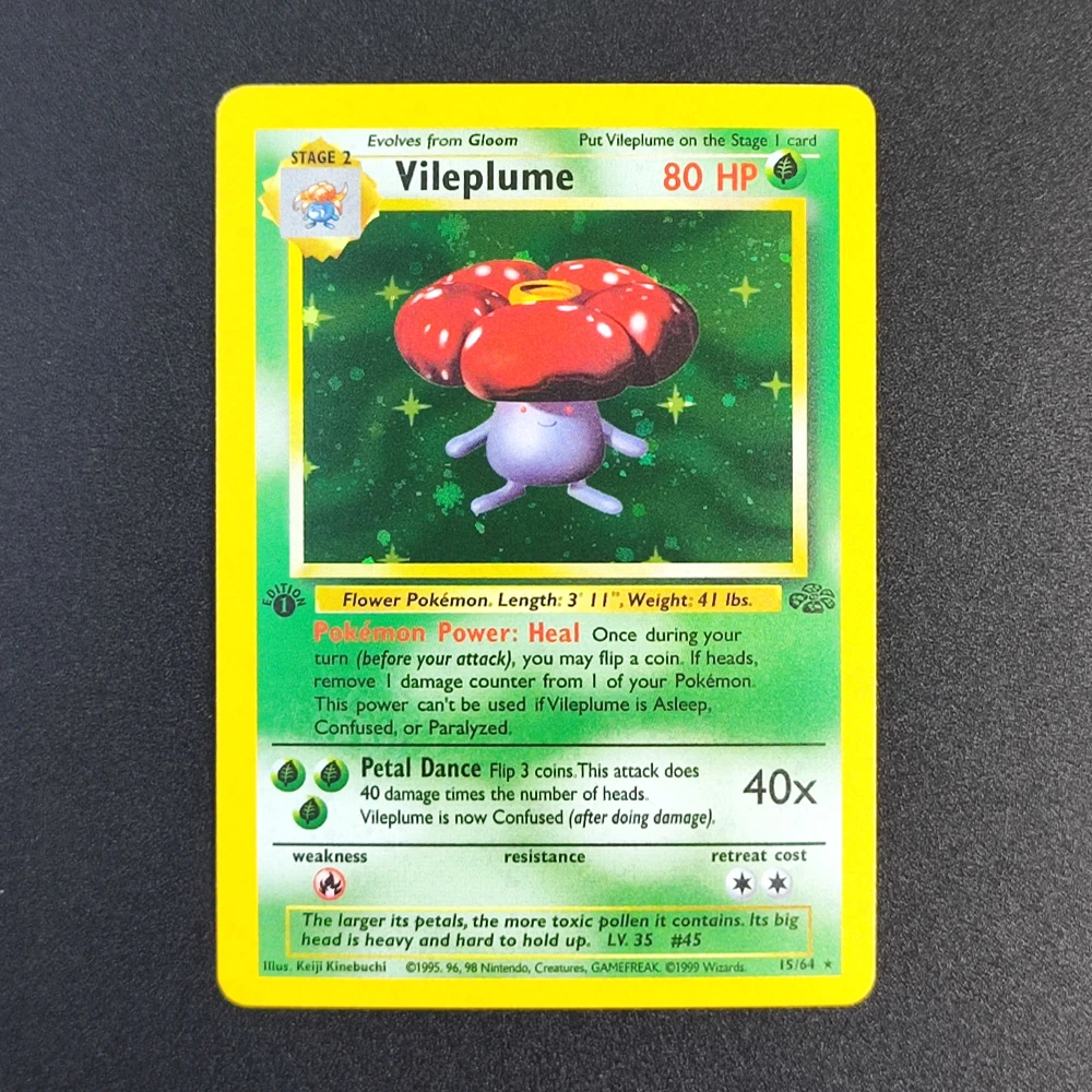 

Proxy Pokemon Card EN Gym Challenge 1st Vileplume 15/64 Super Rare Collectibles Card Single Classic Anime Cards Toys