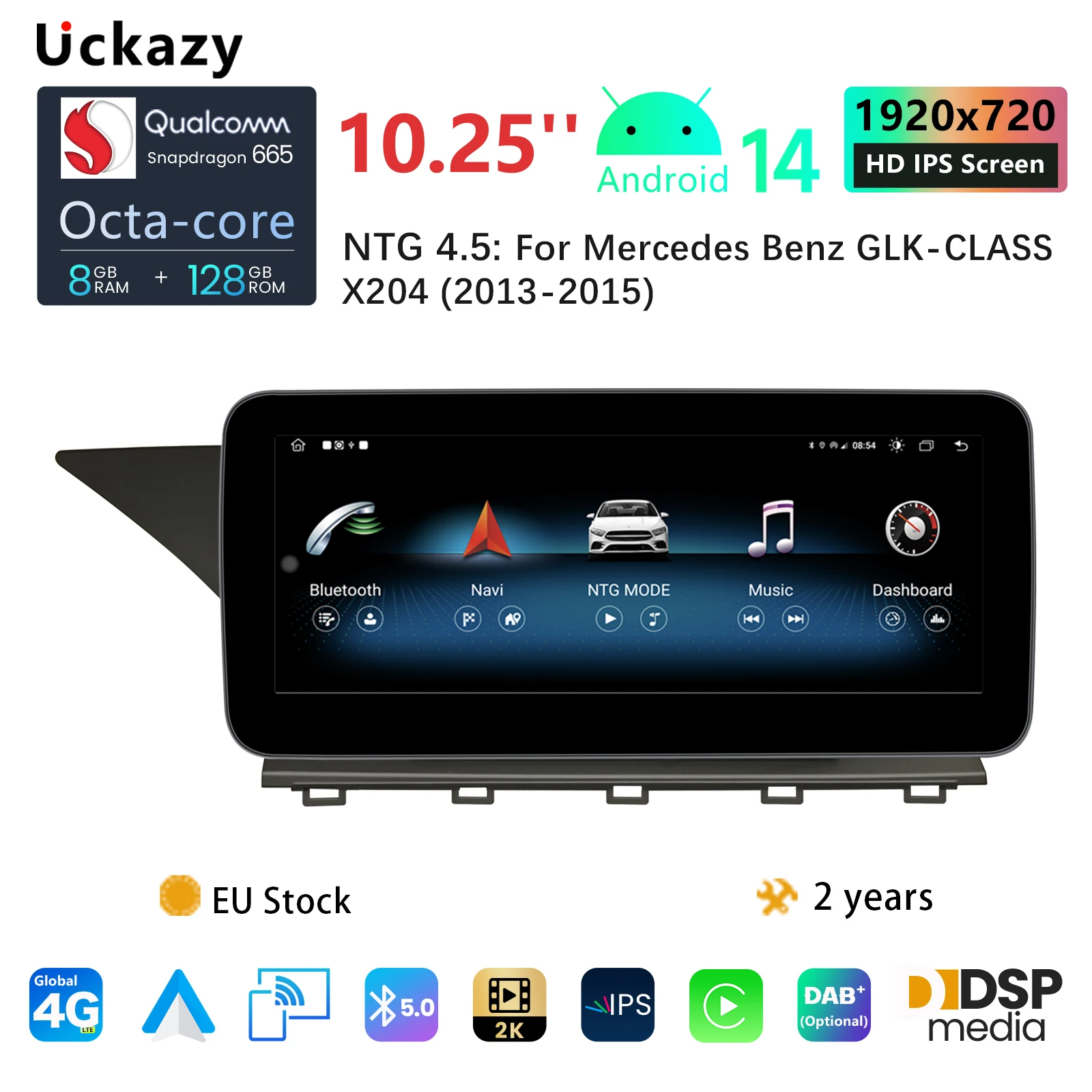 10,25'' Android 14 Autoradio für Mercedes Benz GLK-Klasse X204 2008-2015 Kabelloses Carplay Multimedia-Player GPS-Navigation Android Auto