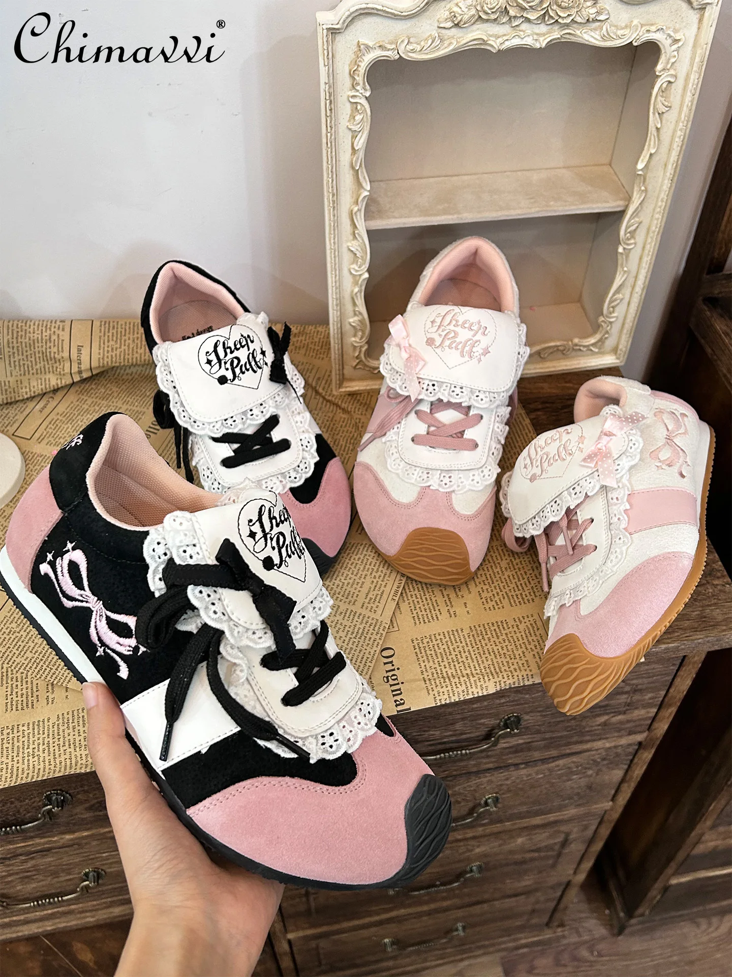 

Милые кроссовки для девочек, оригинальный дизайн, милые кроссовки с круглым носком, универсальная повседневная женская обувь Kawaii с бантом, новинка весны и осени