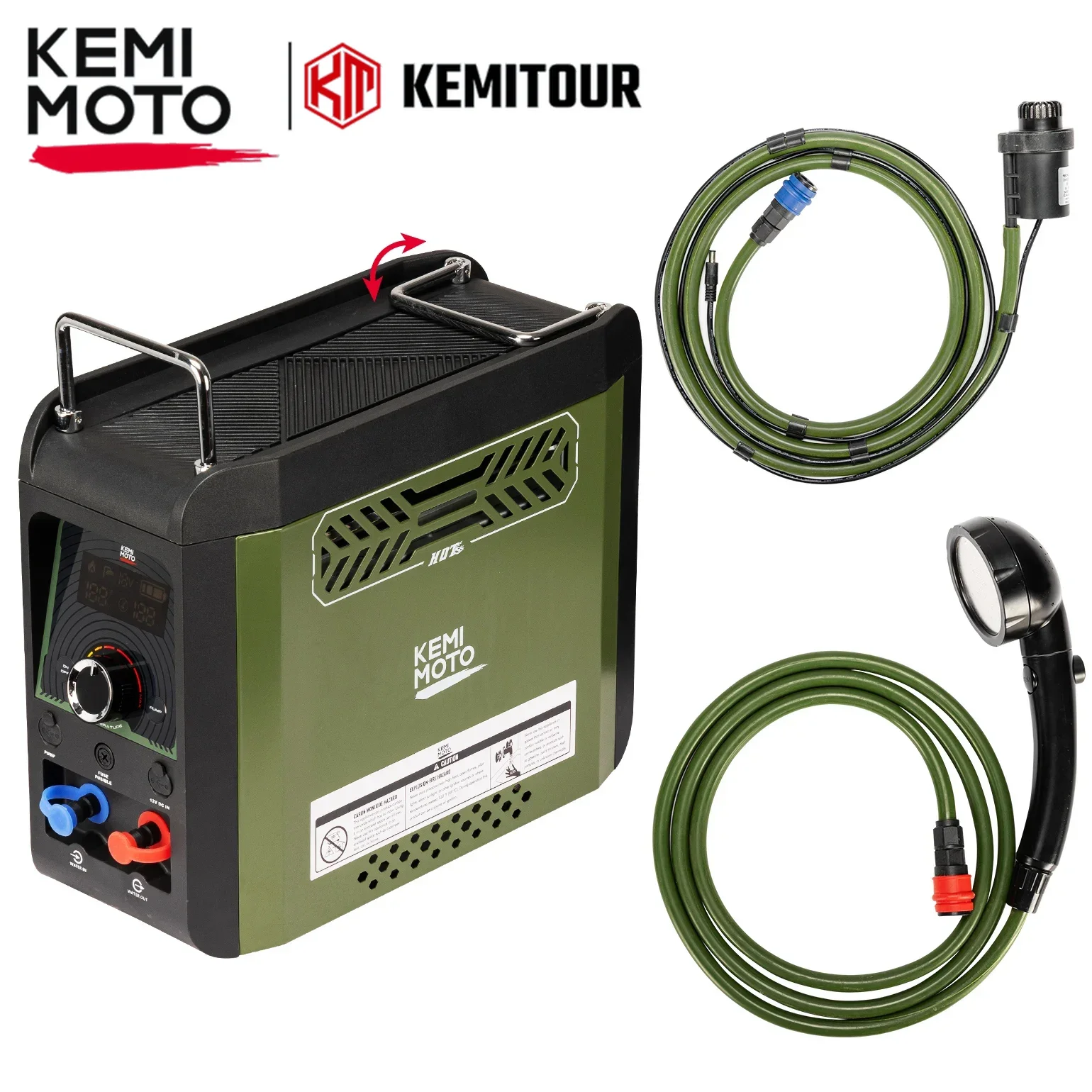 KEMIMOTO Portable Shower Propane Water Heater with Pump For Outdoor Camping Hunting Cleaning 3s Instant Hot Rechargeable Battery