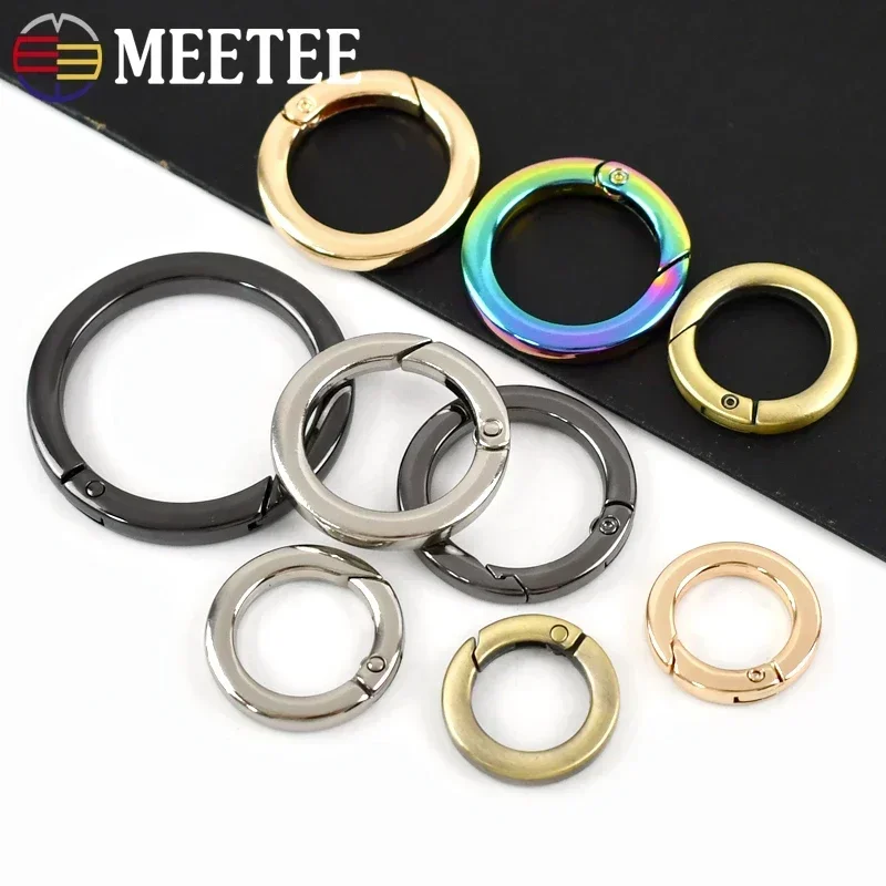 5/10Pcs 16-38mm Spring Snap O Ring Metal Buckles Flat Round Coil Clasp Openable Keyring Buckls Bagstrap Connector Hook Accessory