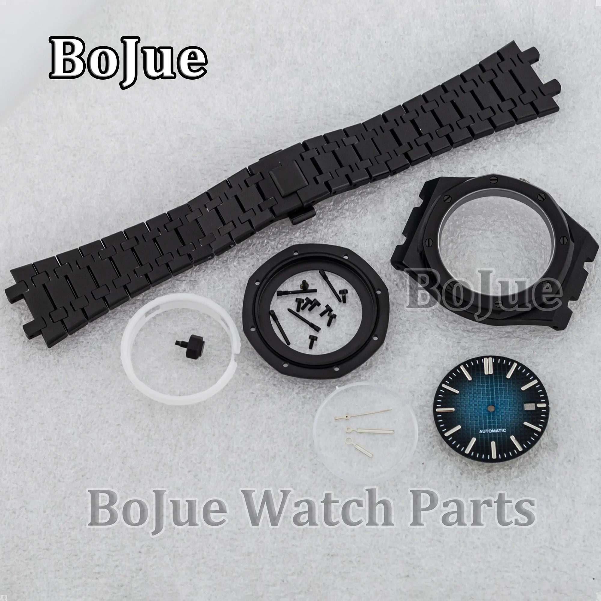 41mm 블랙 시계 케이스 오크 nh35 nh36 무브먼트 용 스테인레스 스틸 시계 밴드 부품 31.8mm 다이얼 방수 사파이어 크리스탈 유리