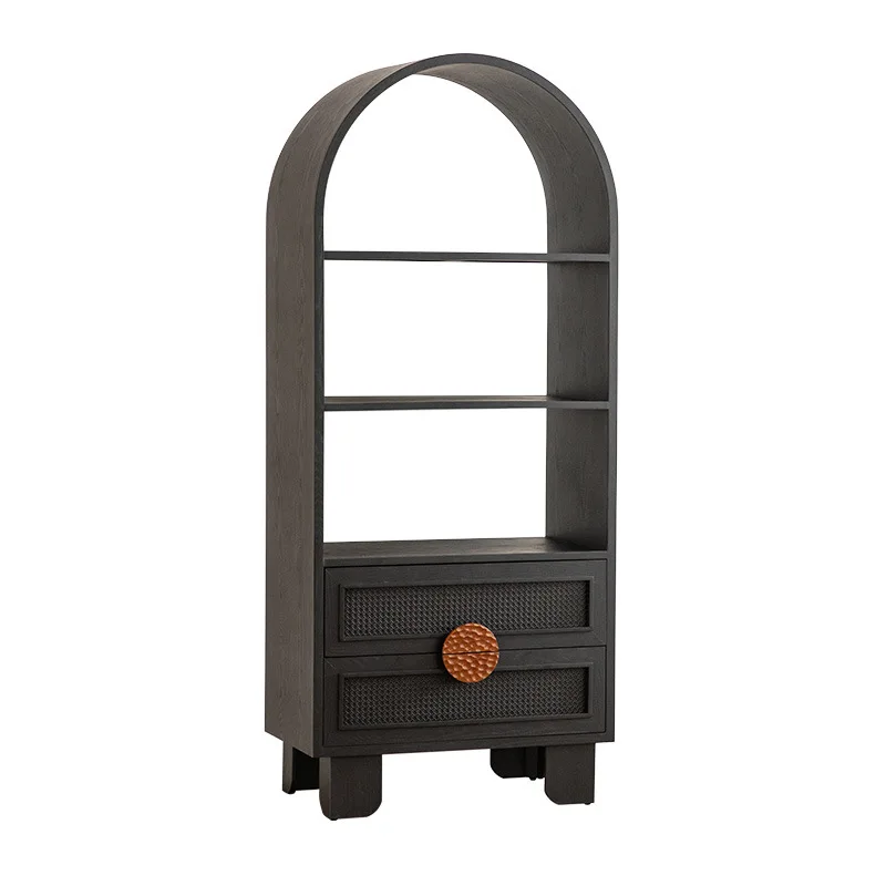 

American retro solid wood, light luxury porch cabinet, homestay retro, old bookcase entry foyer living room