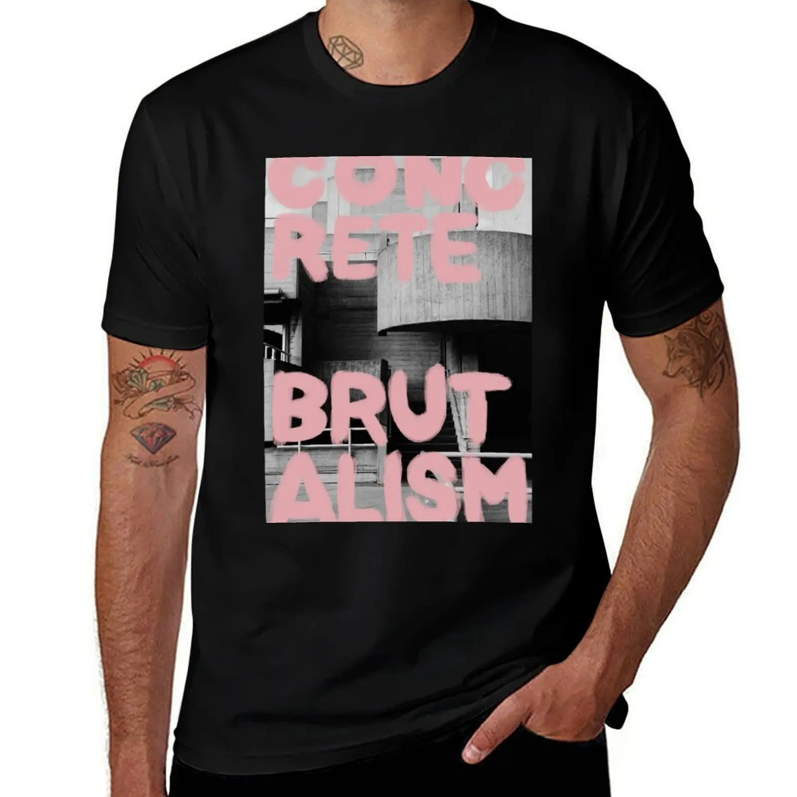 Concrete Brutalism Pink T-Shirt Basic Lightweight Short Sleeve Tee T-Shirt