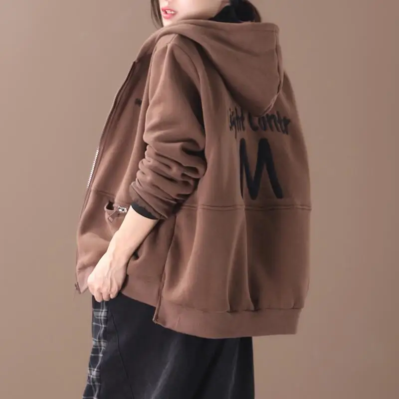 

Oversize Hoodie Women's Faion Retro Casual Fce Warmth Artistic Sle Autumn Winter Outerwear Loose Fit New Trend