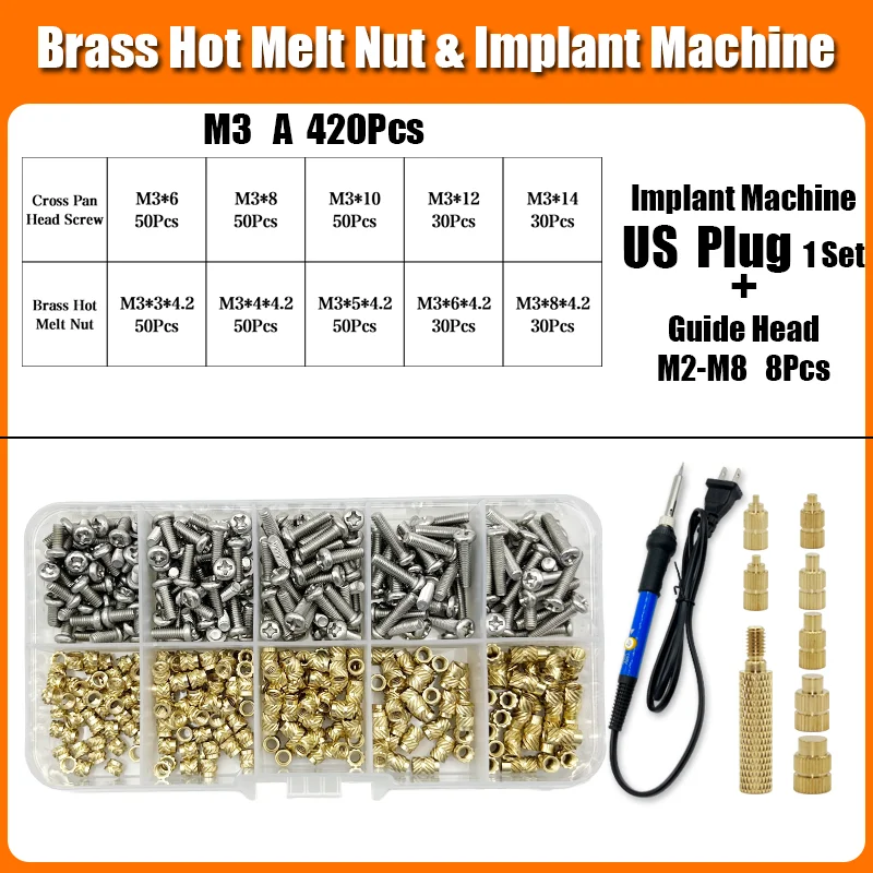 Messing Hot Melt Gewinde einsatz Mutter Eisens pitze 3D-Drucker Zubehör Heiz mutter Edelstahl Schraube Schraube Einst eck mutter Kit m2 m2, 5 m3 m4 – Detail 16