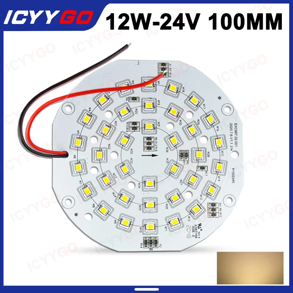 

Светодиодная круглая панель высокой яркости 12 Вт 24 В SMD2835, теплый белый цвет 3000 К, подходит для самостоятельного изготовления панели источника света 100 мм