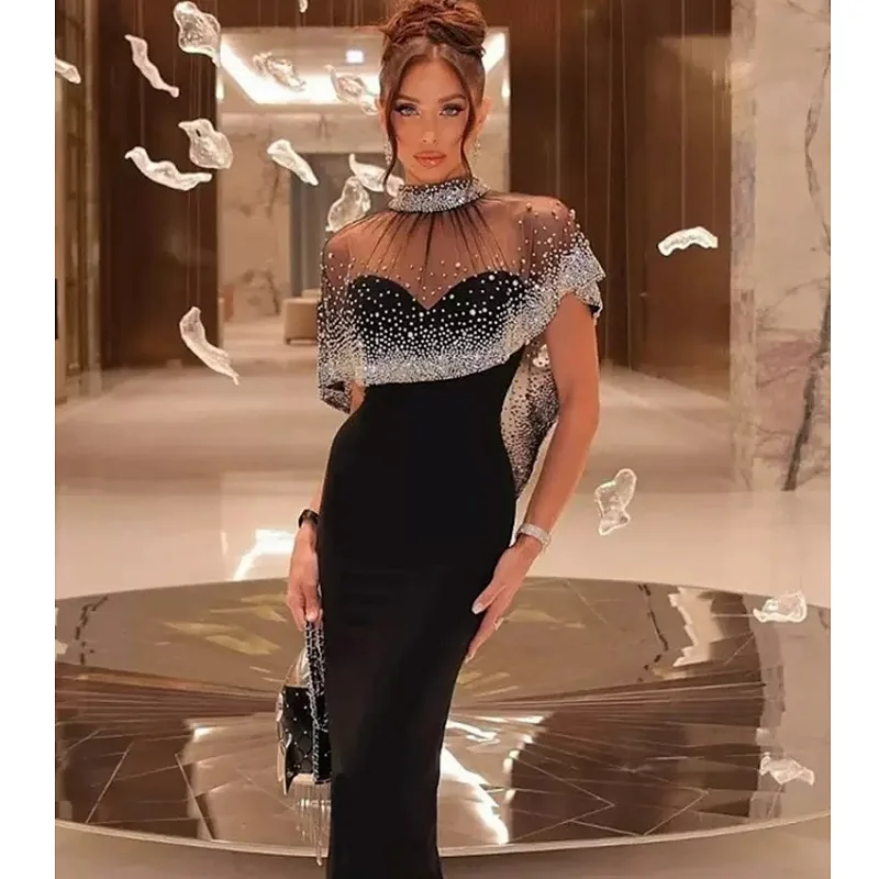 

Стильный прозрачный сетчатый плащ со сверкающими бриллиантами, бандажное платье без бретелек, элегантное женское праздничное платье из 2 предметов, платье на день рождения