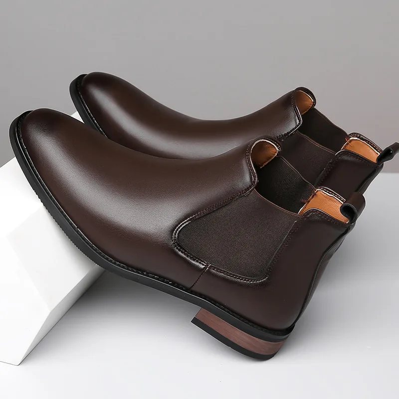 Mens Chelsea Boots Luxury Brand Pointed Leather Boot High-top Casual Boots for Men Classic Business Dress Boots Botas Big Size48