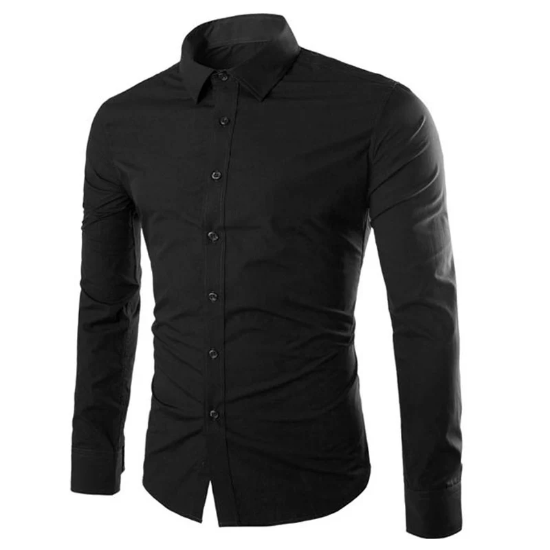 Men's Solid Color Simple Retro Business Casual Shirt Long Sleeve Lapel Button Multi-color Shirt Men's Outdoor Commuting Top