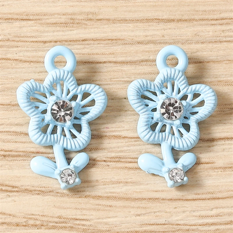 5 Stück Niedliche Bunte Kristall-Metall-Blumenanhänger Passend für Halsketten, Ohrringe, Armbänder, DIY-Bastelzubehör für Schmuckherstellung – Detail 6