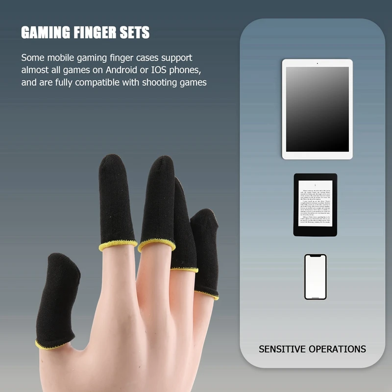 18-Pin Carbon Fiber Finger Sleeves for PUBG Mobile Games Contact Screen Finger Sleeves Black & Yellow(12 Pcs)