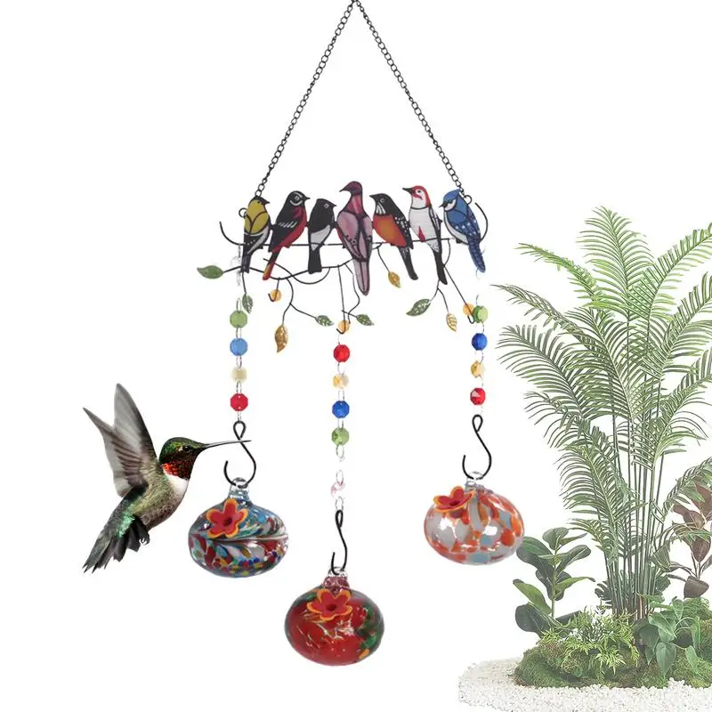 

Wind Chime Hummingbird Feeder Charming Wind Chime Hummingbird Feeder Outdoors Hangable Bee Proof Unique Sun Catcher Glass Supply