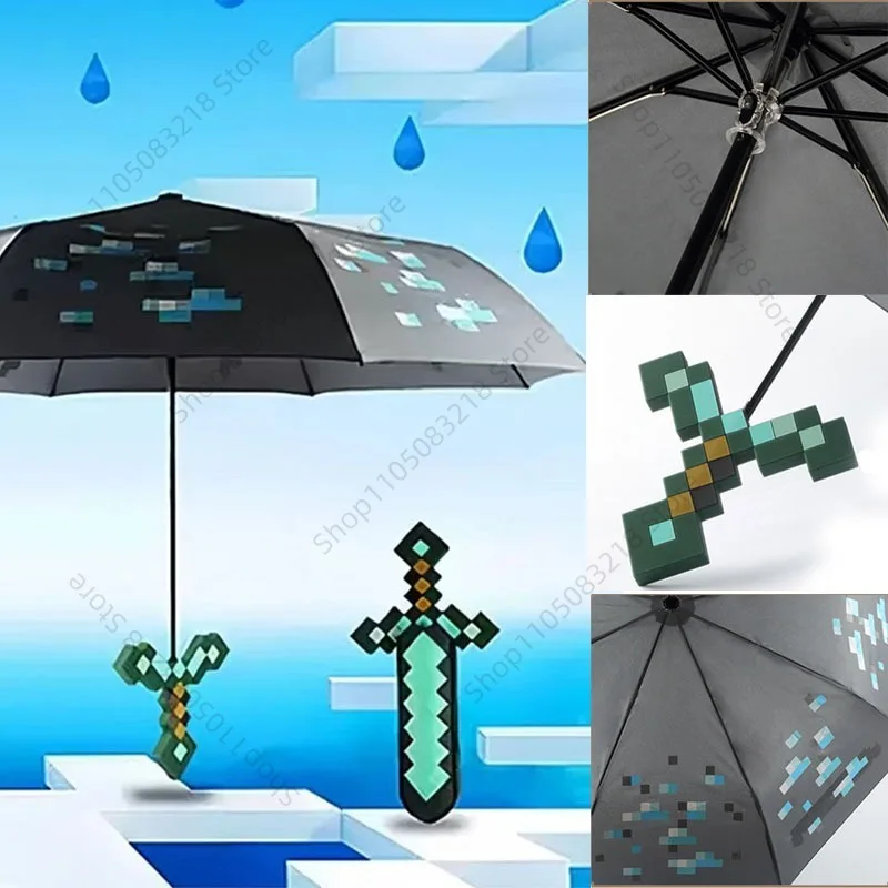 Minecrafted Parapluies Anime Pluie et Ensoleillé Parapluies portables pour étudiants pliés manuellement Accessoires de parasol Équipement d'extérieur