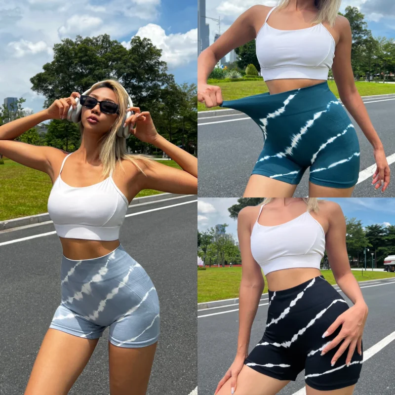 

Women's High-Waisted Peach Lift Seamless Biker Shorts - Tie-Dye 4-Way Stretch, Summer Yoga Gym Workout Shorts