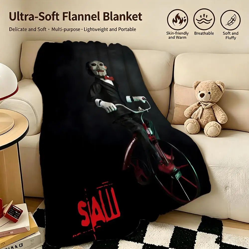 movie S-Saw-w Throw Warm Soft Flannel Blanket, Multi-use for Sofa Bed Camping Travel Nap