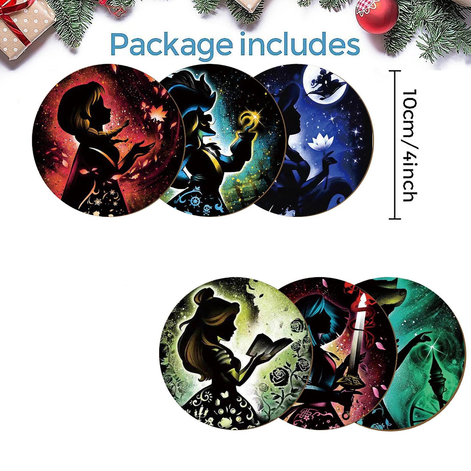 6 Pieces/Set of Wooden Anti-Slip Coasters with Character Patterns, Suitable for Home Offices and Theme Party Decoration