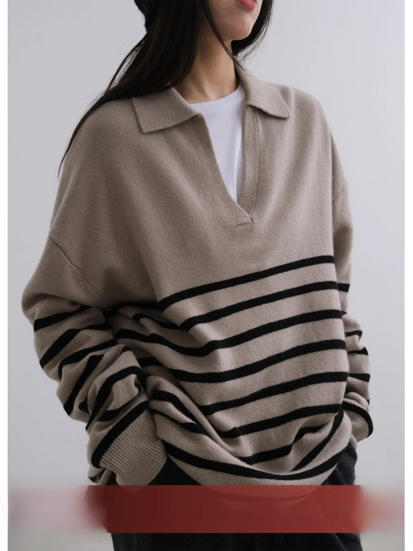 

VG lway Sli Ne Knitted Sweater Women's Loose Long Sve Woolen Striped Faionable Classic Preppy Sle Top