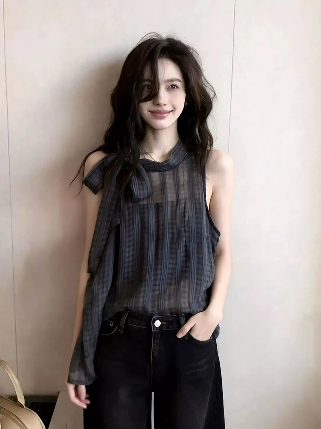 

Summer 2026 Women's Fashion Loose Lazy Style Off-Shoulder Vest Belted Sleeveless Top Korean Straight Cut Other Material 100%