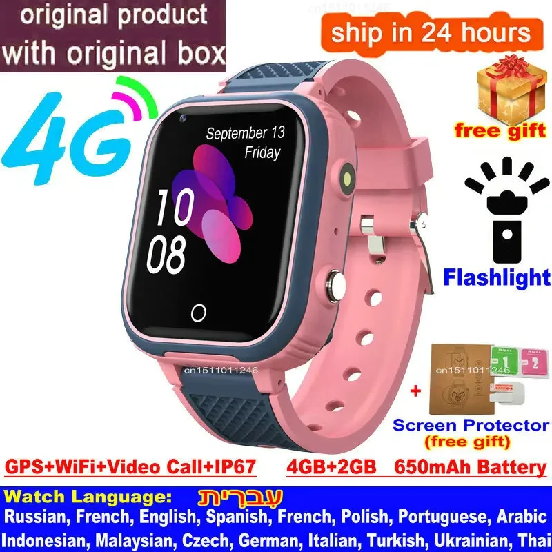 

2024 New 4G Kids Smartwatch GPS WIFI Video Call SOS Alert IP67 Waterproof with Camera Monitor Tracker for Location Phone Watch