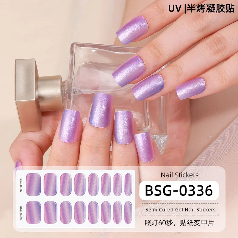 2024 ใหม่ Glitter Gradient กึ่งบ่มเจลสติ๊กเกอร์ LED UV เล็บเจลตาแมวเล็บสติ๊กเกอร์ตกแต่งเล็บ