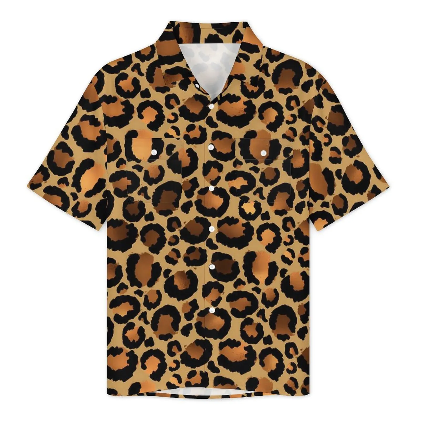 Hawaii Shirt Vacation Brown Leopard Spots Blouses Wild Animal Print Vintage Casual Shirts Men Short-Sleeve Oversize Clothes