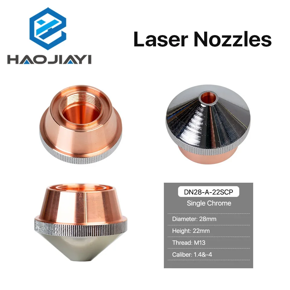 DNE Type A Laser Nozzles Single Layer Double Layers Chrome Dia.28 H22 M14 0.8-5.0mm Caliber for DNE Fiber Laser Cutting