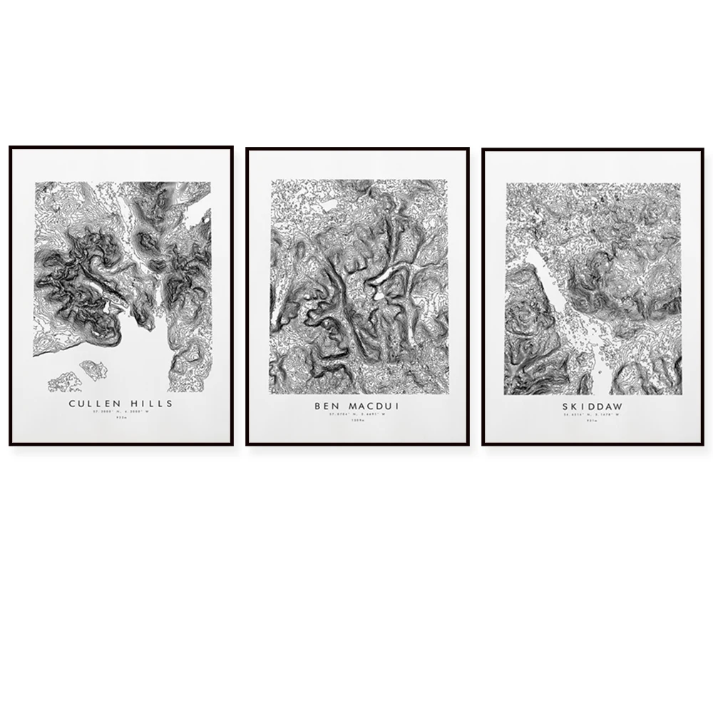 Scarfield Pike, Mount Skito, Mount Karon, Mount Helvelin, Ben McDui, Mauna Loa Hawaii, Mount Kilimanjaro Topographic Map Poster