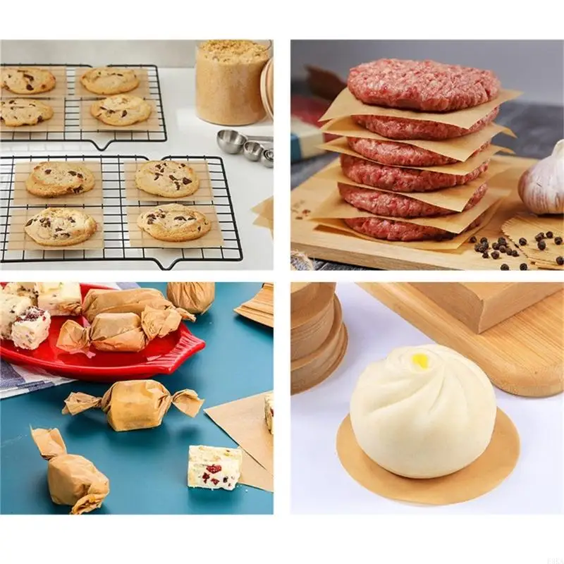 200Pcs Silicone Coated Parchment Paper for Burger Patties Nonstick Heat Resistant User Friendly Natural Color Kitchen Sheets