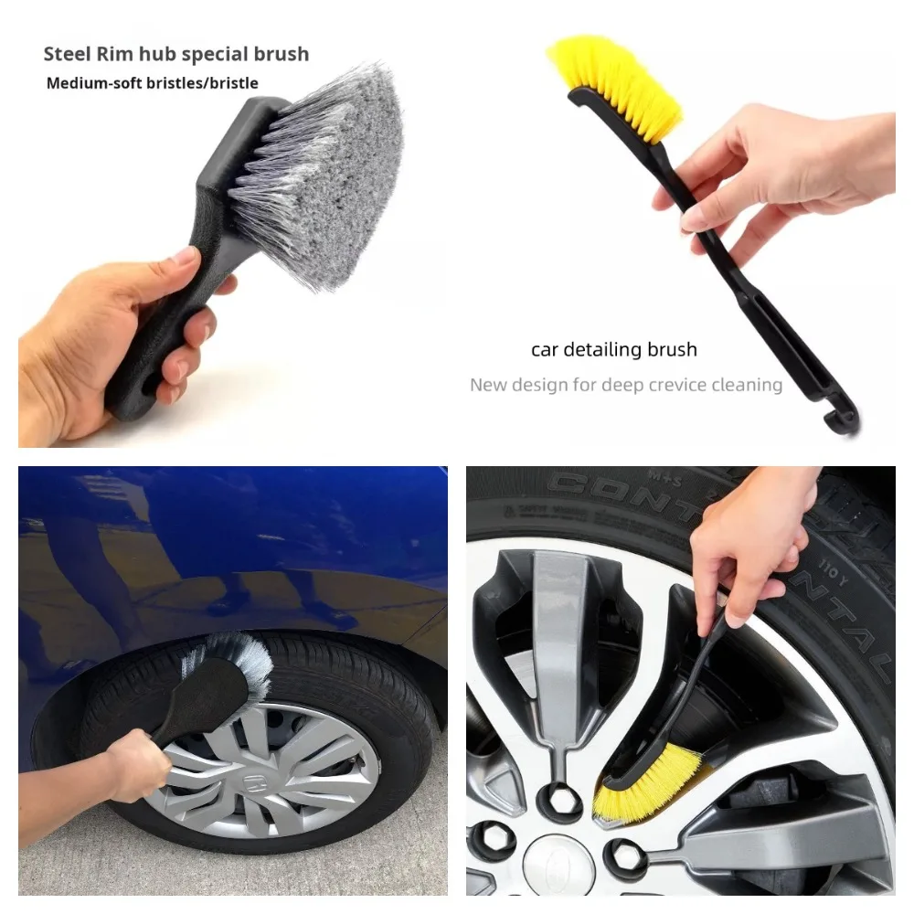 

High Quality Wet and Dry Wheel Rim Cleaning Brush Multi Purpose Plastic Car Tire Detailing Brushes Wash Towel Kit