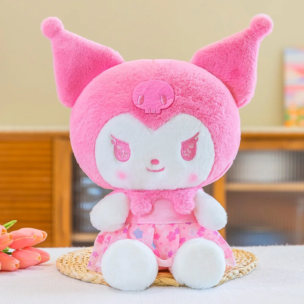 Kuromi Doll Merlot brinquedo de pelúcia para crianças, travesseiro grande, flor rosa, saia, desenhos animados, presente de aniversário